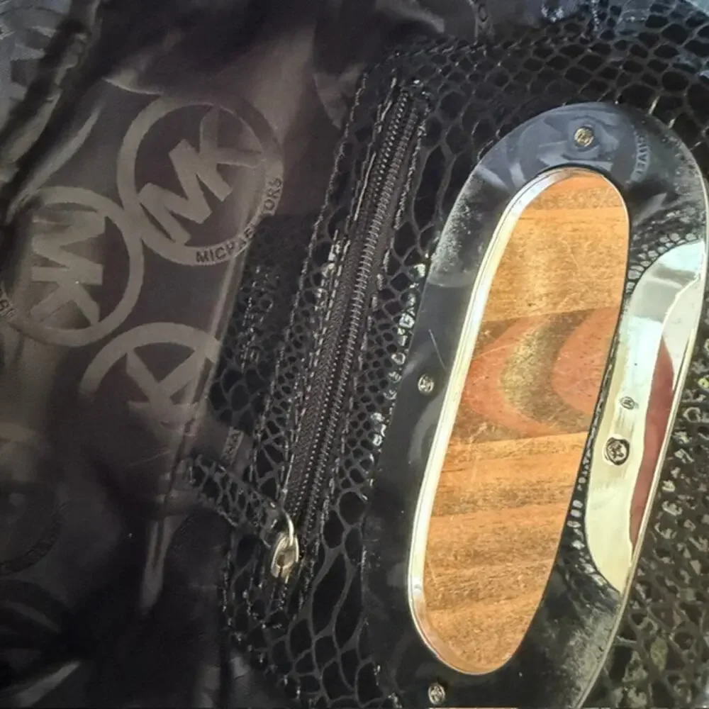 Michael Kors Berkley Clutch - Black Snakeskin Pattern with Gold Tone Handle
